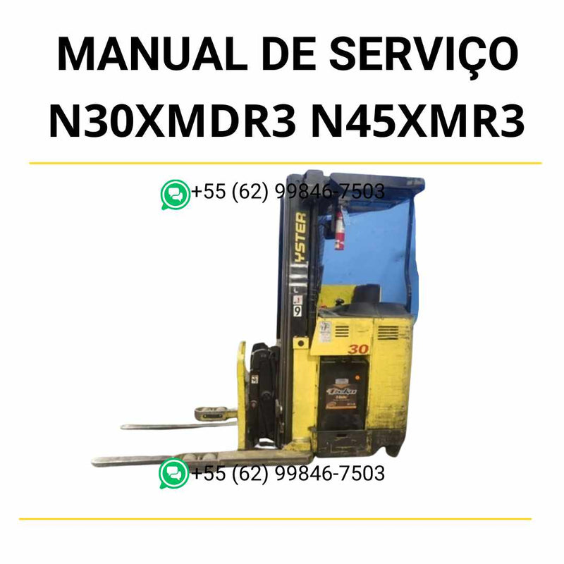 vManual de serviço Hyster N30XMDR3 e N45XMR3 em PDF com guia completo de manutenção e esquemas elétricos para empilhadeiras.