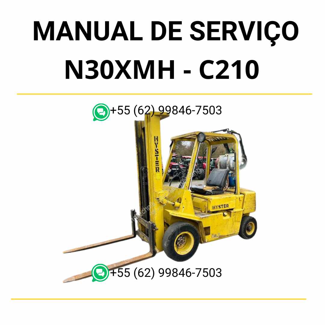 Manual de serviço Hyster N30XMH em PDF com guia completo de manutenção, esquemas técnicos e instruções detalhadas para empilhadeiras.