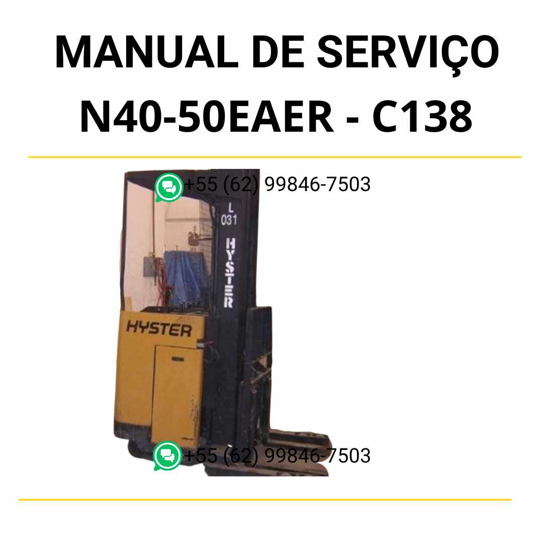 Manual de serviço Hyster N40-50EA/ER em PDF com instruções detalhadas, ilustrações técnicas e guia completo para manutenção de empilhadeiras.