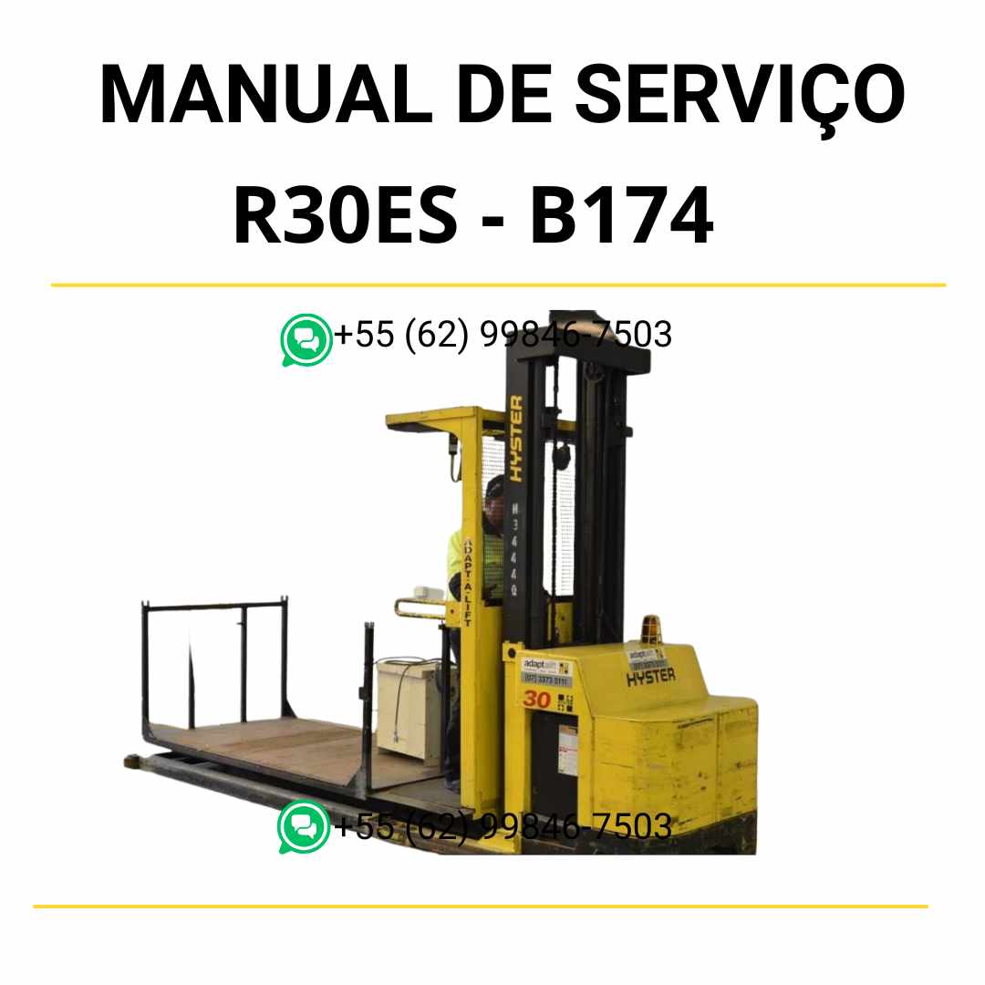 Manual de serviço Hyster R30ES em PDF com instruções detalhadas de reparo, ajustes e diagnóstico para empilhadeira elétrica.