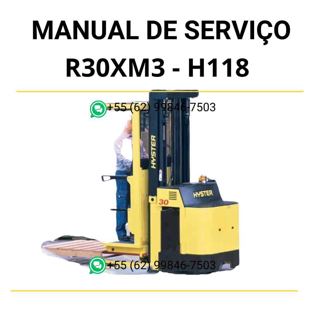 Manual de serviço Hyster R30XM3 em PDF com diagramas técnicos e instruções completas de manutenção para empilhadeira retrátil.