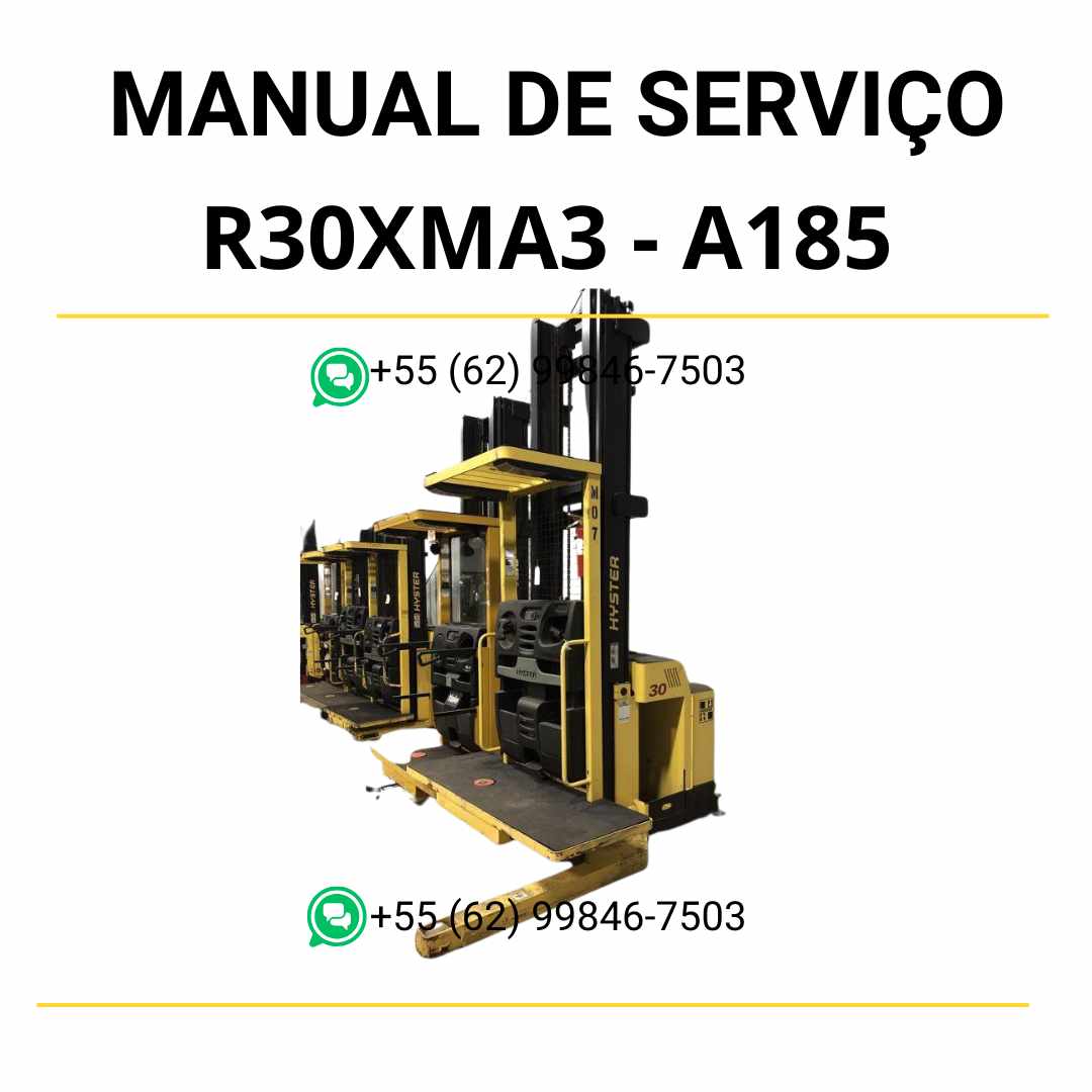 Manual de serviço Hyster R30XMA3 em PDF, contendo instruções detalhadas e procedimentos técnicos de manutenção da empilhadeira.