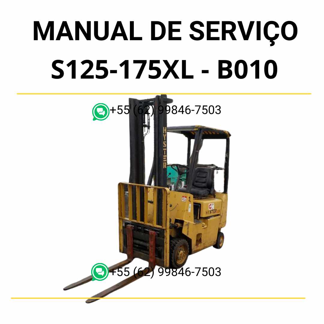 Manual de serviço Hyster S1.25-1.75XL (B010) em PDF com ilustrações detalhadas, procedimentos de manutenção e orientações de diagnóstico técnico.