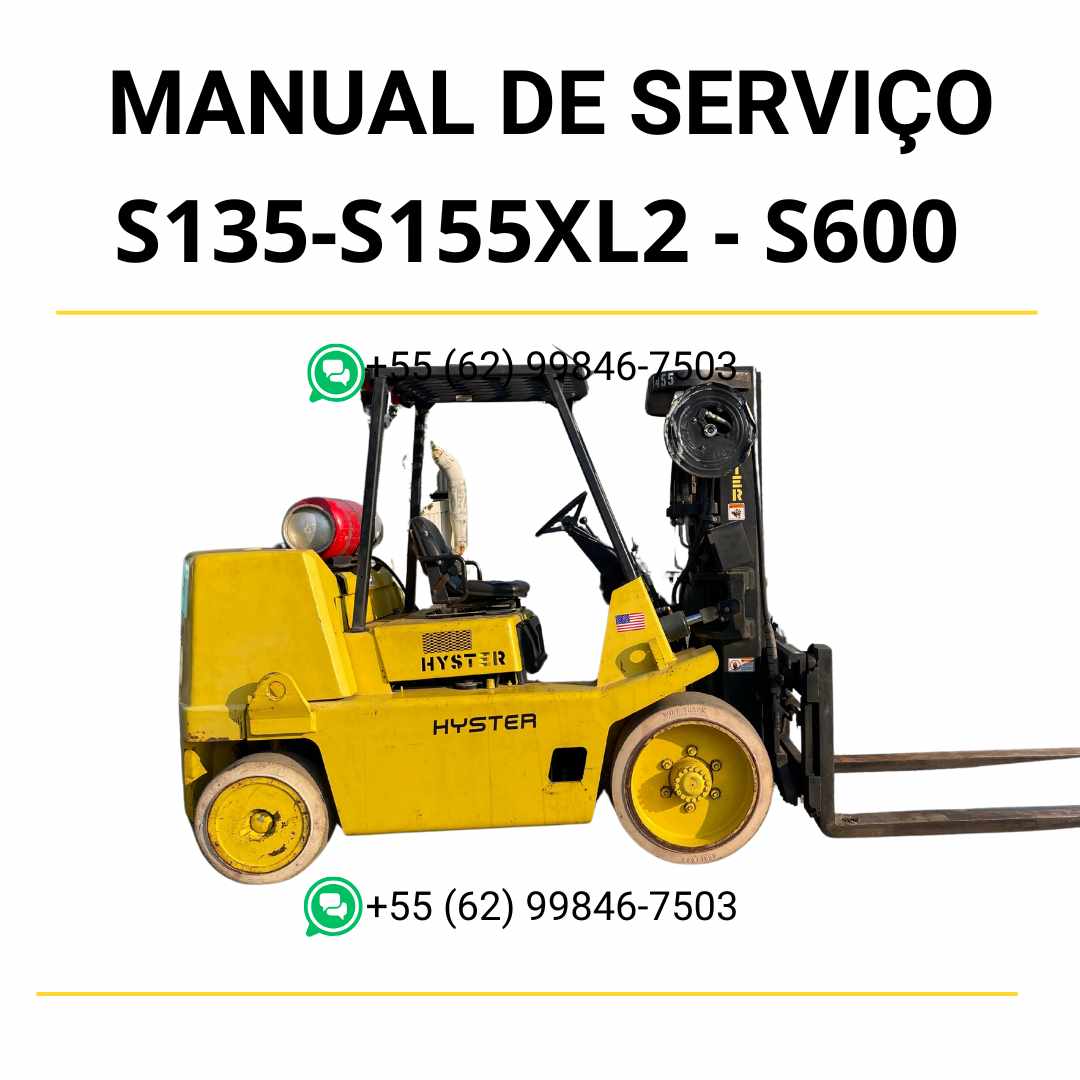 Manual de serviço Hyster S135-S155XL2 e S6.00-7.00XL em PDF com instruções de reparo, esquemas técnicos e orientações detalhadas de manutenção.