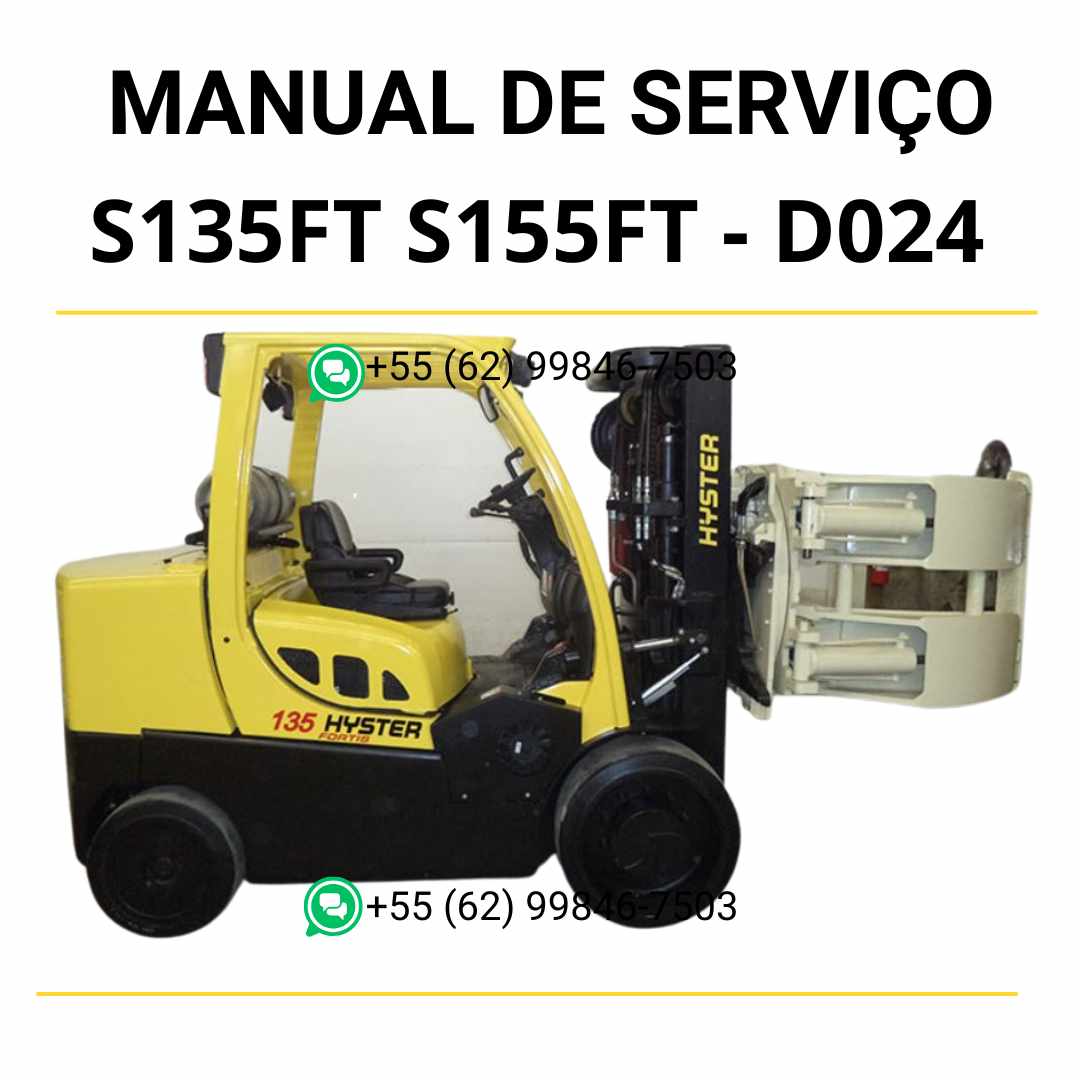 Manual de serviço Hyster S135FT e S155FT (D024) em PDF — guia técnico completo com ilustrações detalhadas e instruções de manutenção da empilhadeira.