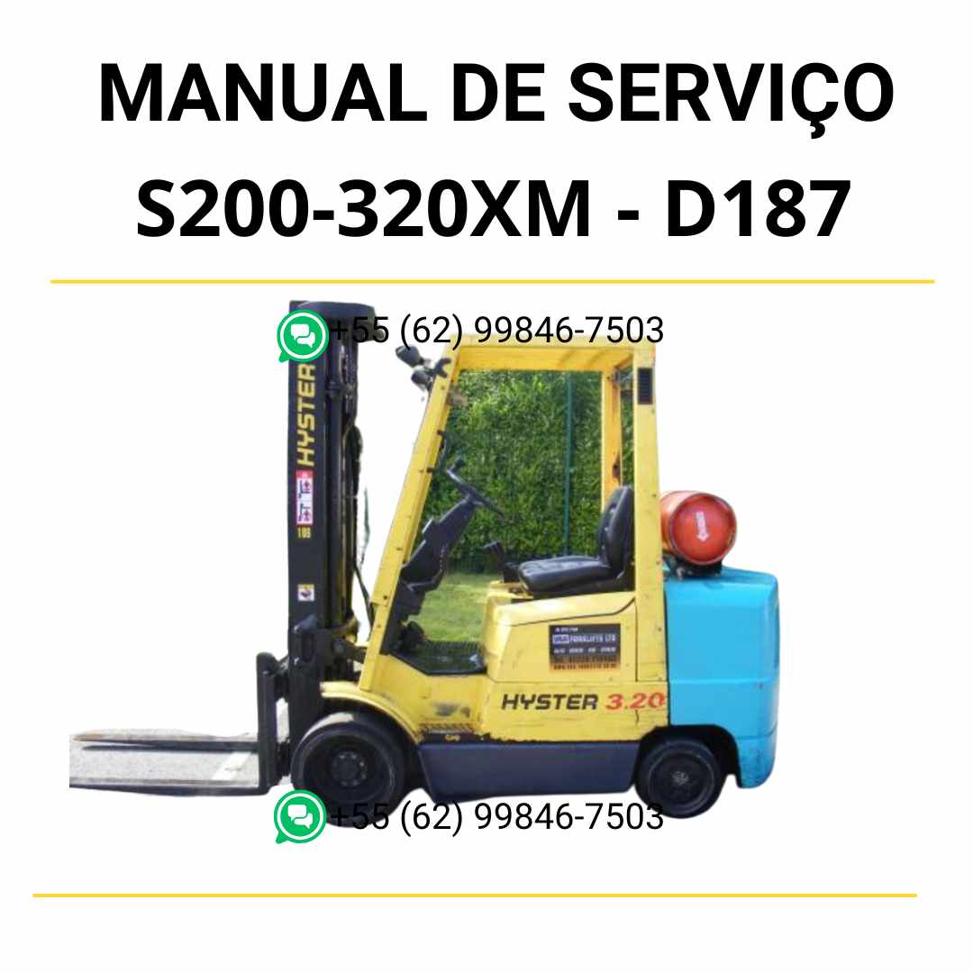 Manual de serviço Hyster S2.00-3.20XM (D187) em PDF — guia técnico completo com ilustrações e procedimentos detalhados de manutenção da empilhadeira.