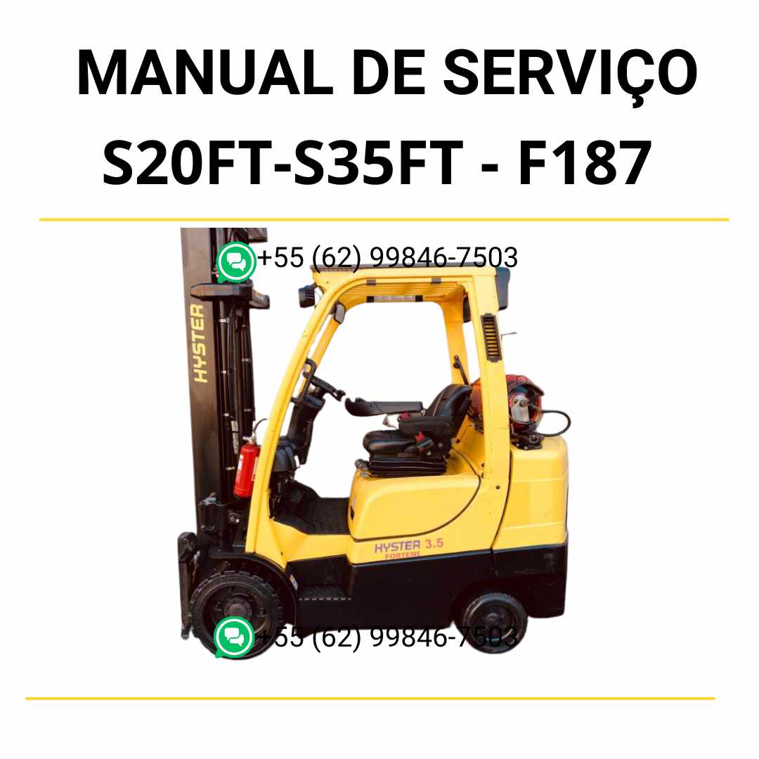 Manual de serviço Hyster S2.0FT-S3.5FT (F187) em PDF — guia técnico detalhado com ilustrações e procedimentos completos de manutenção da empilhadeira.
