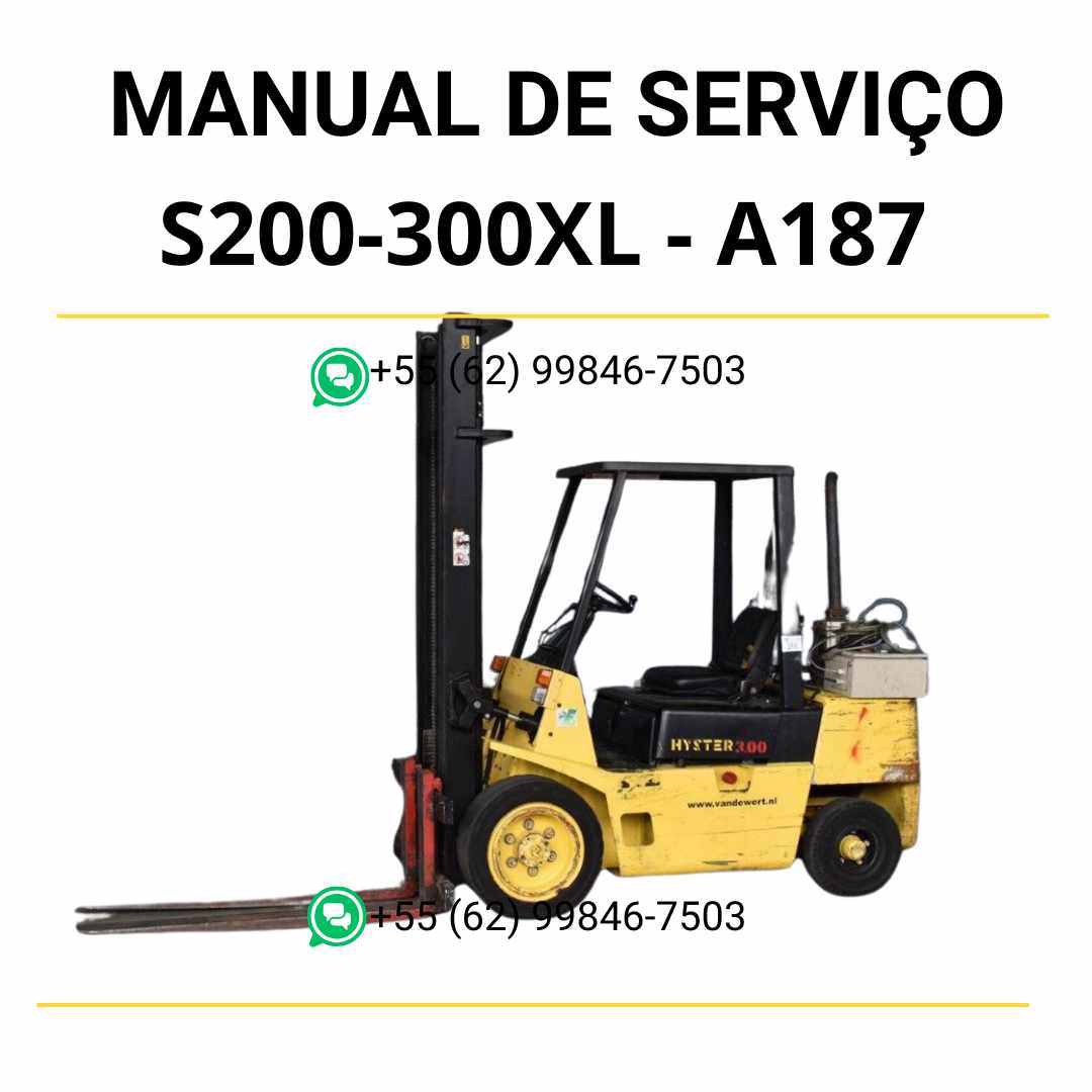 Manual de serviço Hyster S2.00-3.00XL (A187) em PDF com guia completo de manutenção, ilustrações técnicas e procedimentos detalhados de reparo.