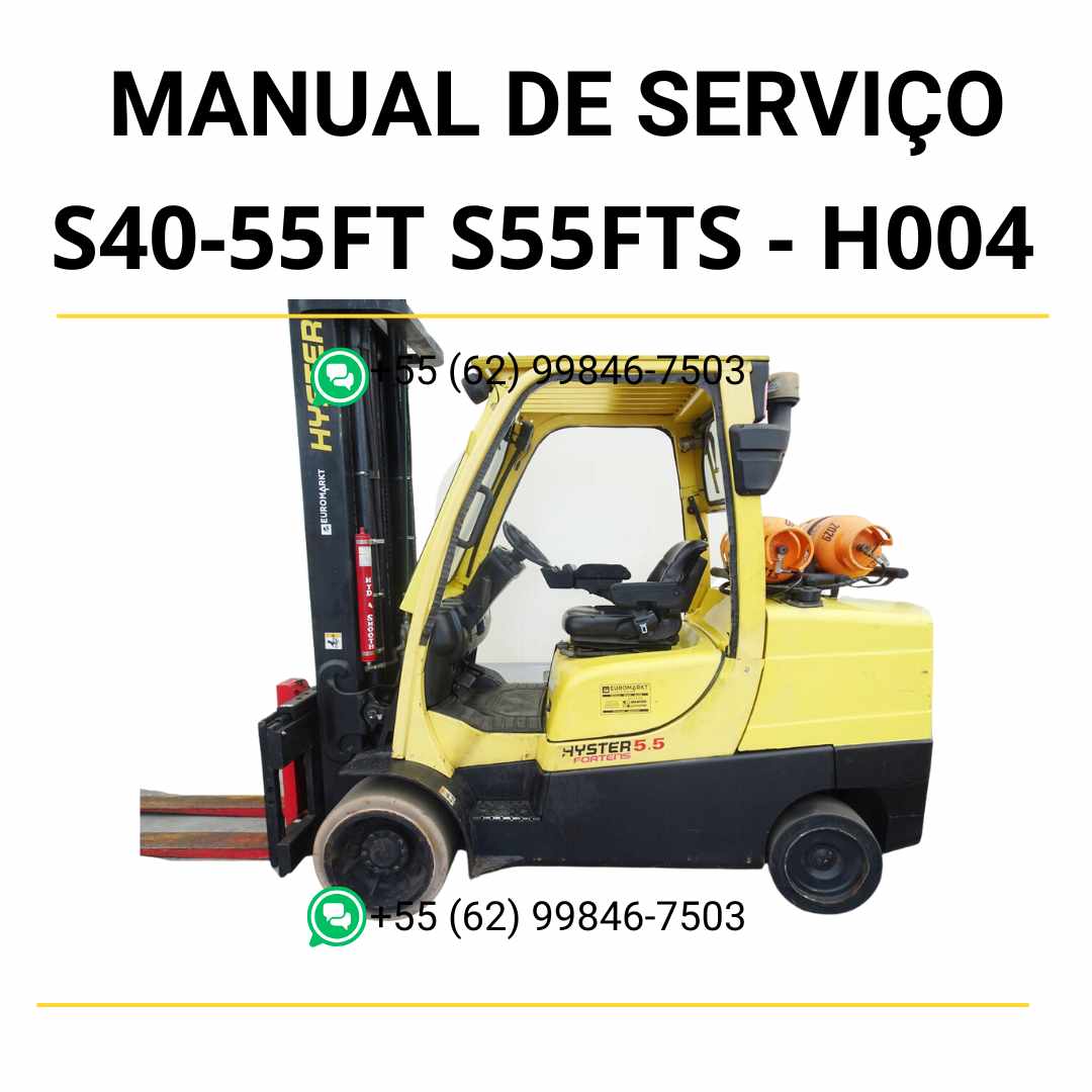 Manual de serviço Hyster S4.0-5.5FT e S5.5FTS (H004) em PDF — guia técnico completo com ilustrações e instruções detalhadas de manutenção da empilhadeira.