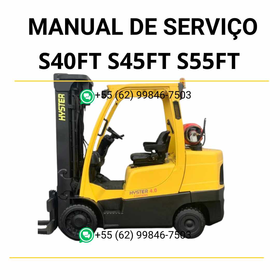Manual de serviço Hyster S4.0FT, S4.5FT, S5.5FT e S5.5FTS em PDF — guia técnico completo com instruções detalhadas e ilustrações de manutenção da empilhadeira.