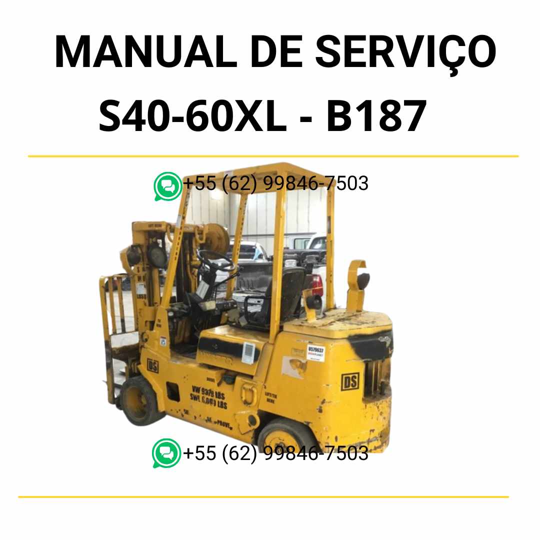 Manual de serviço Hyster S40-60XL (B187) em PDF com guia técnico completo, esquemas de componentes e instruções de reparo detalhadas.