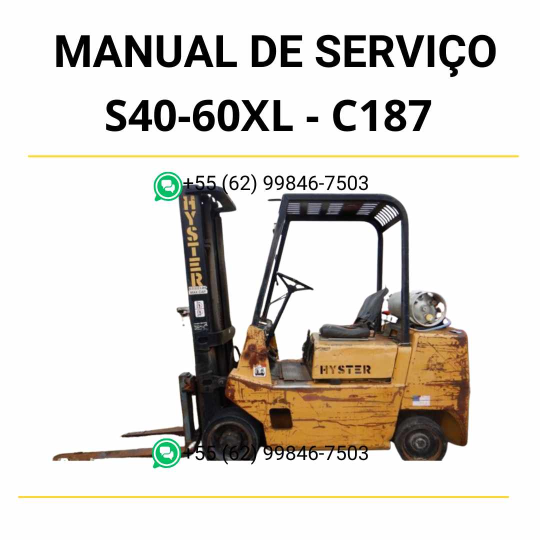 Manual de serviço Hyster S40-60XL (C187) em PDF — guia técnico ilustrado com instruções completas e procedimentos detalhados de manutenção da empilhadeira.