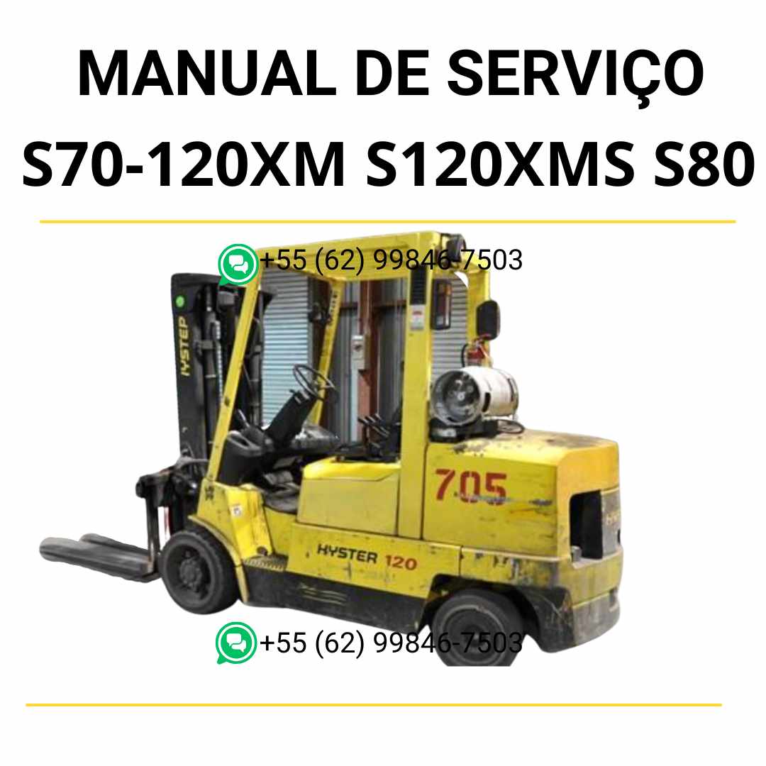 Manual de serviço Hyster S70-120XM, S120XMS e S80-100XMBCS em PDF — guia técnico completo com ilustrações e procedimentos detalhados de manutenção da empilhadeira.