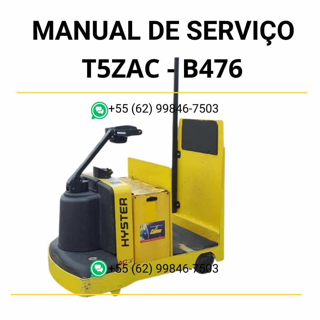 Manual de serviço Hyster T5ZAC (B476) em PDF com ilustrações técnicas detalhadas, instruções de reparo e guia completo de manutenção preventiva.
