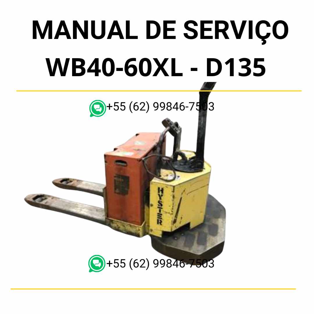Manual de serviço Hyster W/B40-60XL (D135) em PDF com guia completo de manutenção, esquemas elétricos e instruções técnicas detalhadas.