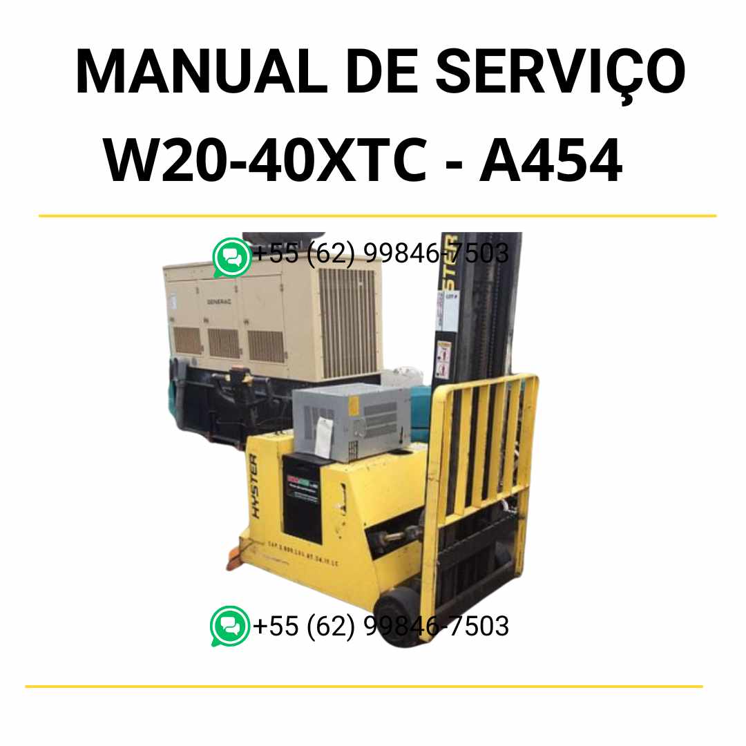 Manual de serviço Hyster W20-40XTC (A454) em PDF com instruções técnicas detalhadas, diagramas elétricos e procedimentos completos de manutenção.