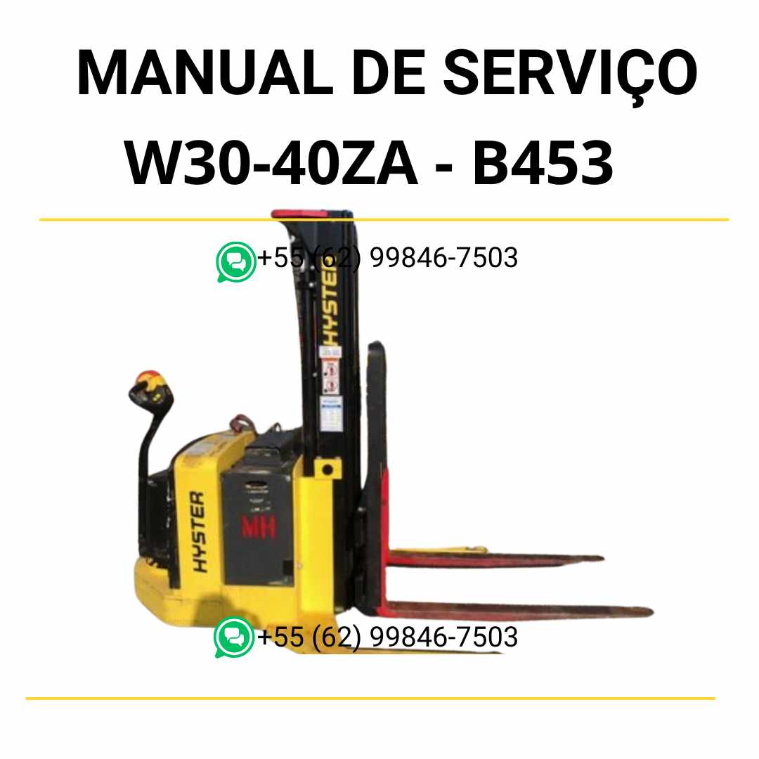 Manual de serviço Hyster W30-40ZA (B453) em PDF com instruções completas de manutenção, diagramas técnicos e orientações detalhadas de reparo.