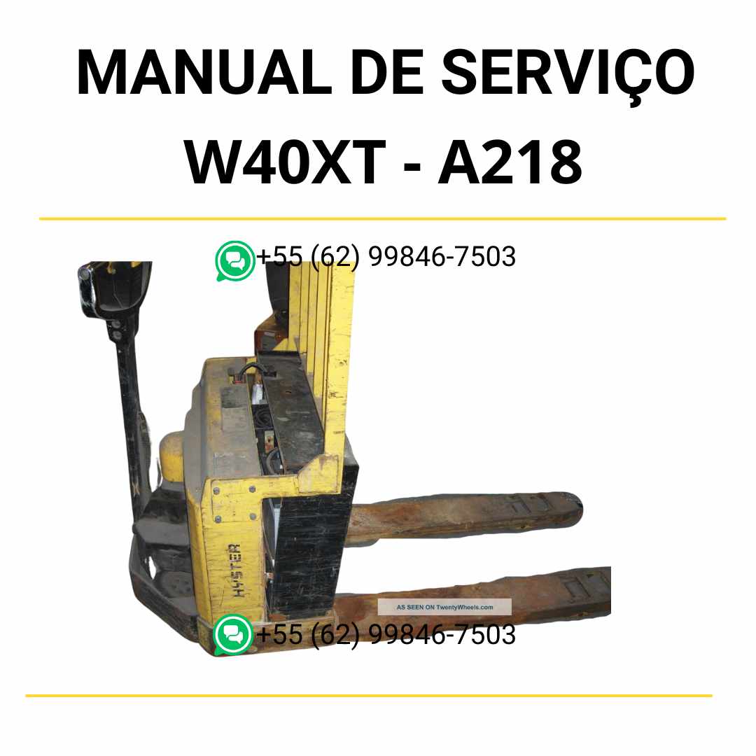 Manual de serviço Hyster W40XT em PDF com guia completo de manutenção, esquemas elétricos e instruções detalhadas para empilhadeira.