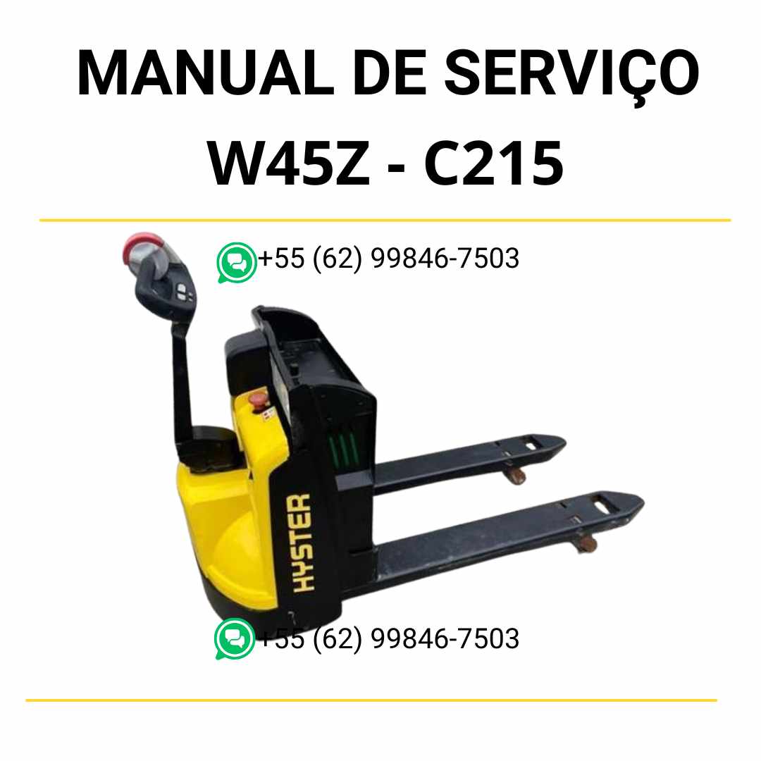 Manual de serviço Hyster W45Z (C215) em PDF com instruções de manutenção detalhadas, esquemas elétricos e orientações técnicas completas.