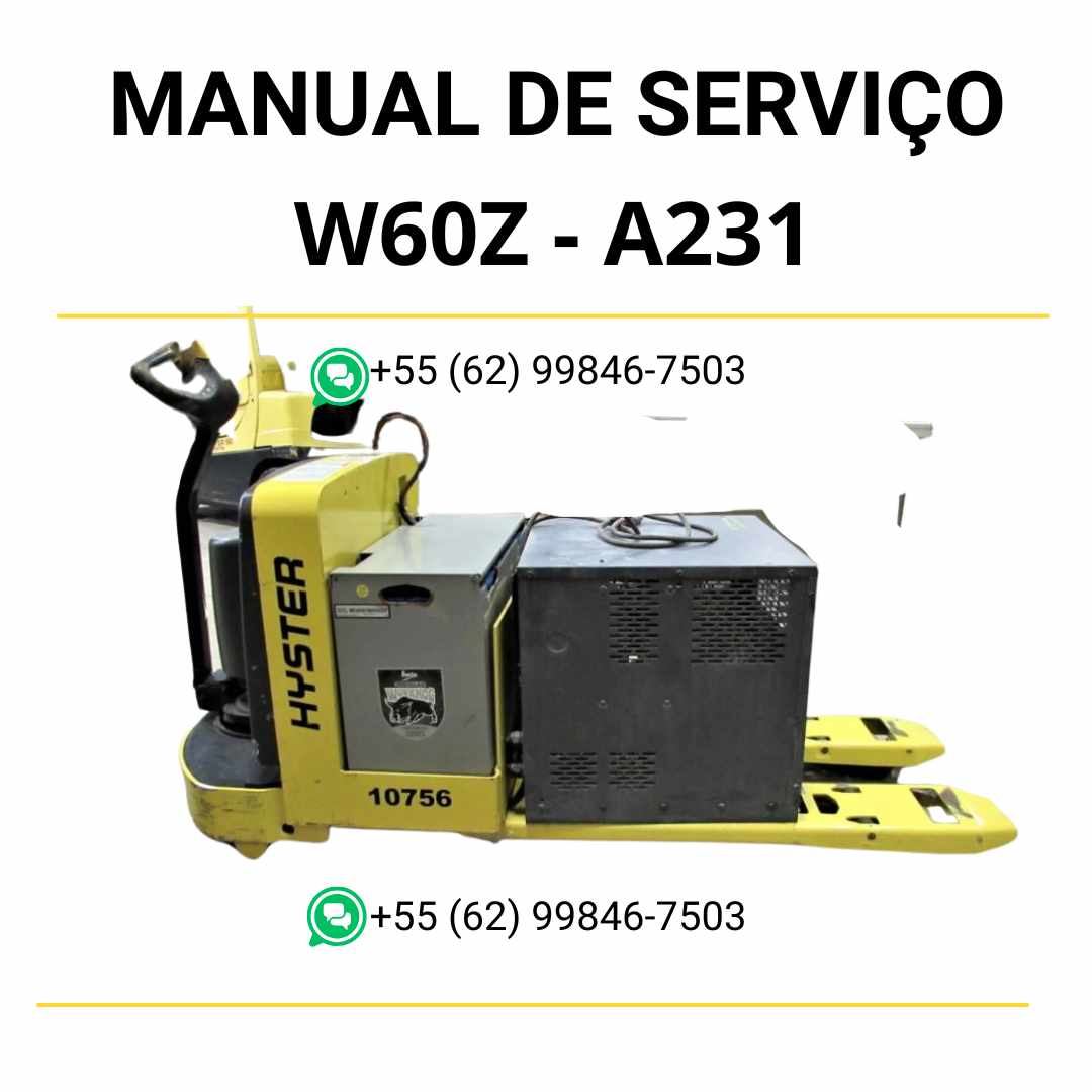 Manual de serviço Hyster W60Z em PDF com ilustrações técnicas detalhadas e instruções completas de reparo para empilhadeira.