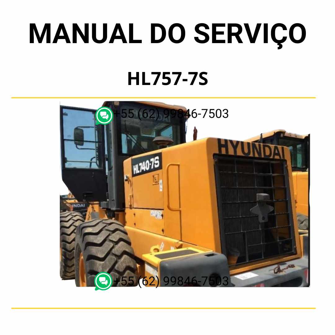 Manual de serviço Hyundai HL757-7S pá-carregadora em PDF, guia técnico detalhado com instruções de manutenção e ilustrações completas
