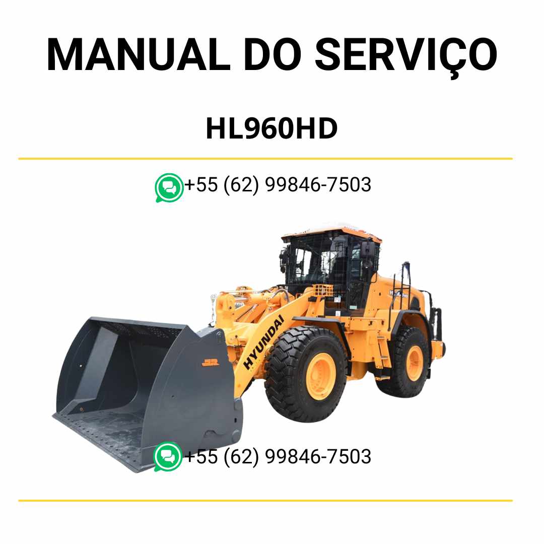 Manual de serviço Hyundai HL960HD pá-carregadora em PDF, guia técnico completo com manutenção preventiva, reparos e diagramas detalhados