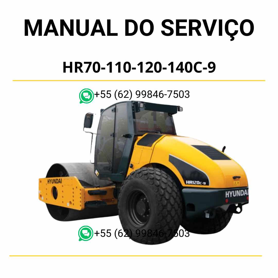 Manual de serviço Hyundai HR70-110-120-140C-9 em PDF para compactador, com instruções técnicas completas e guia de manutenção
