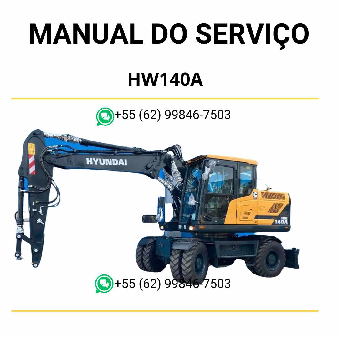 Manual de serviço Hyundai HW140A em PDF para escavador de rodas, guia técnico completo com instruções de manutenção e diagramas ilustrados