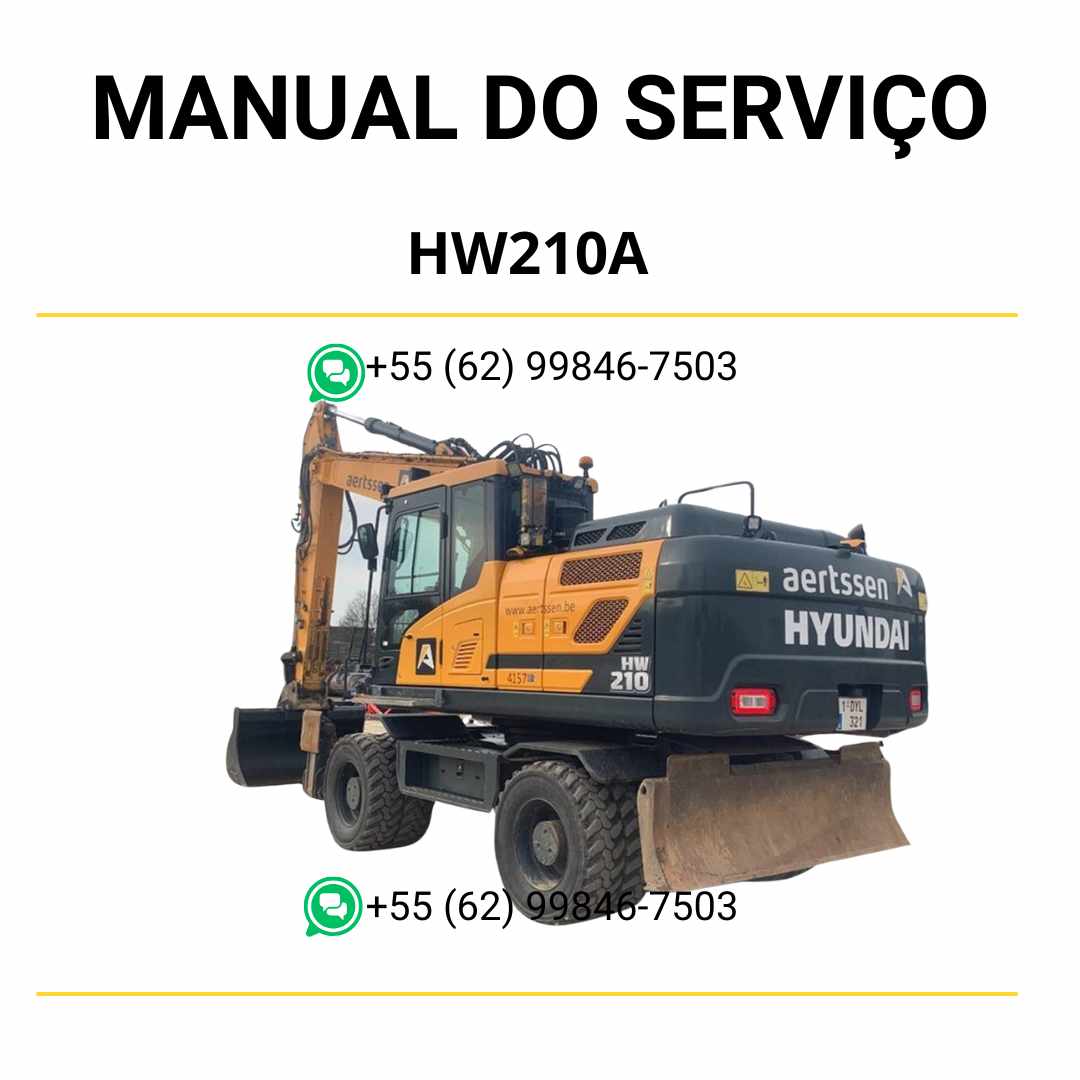 Manual de serviço Hyundai HW210A em PDF para escavador de rodas, guia ilustrado com instruções completas de manutenção e diagramas técnicos