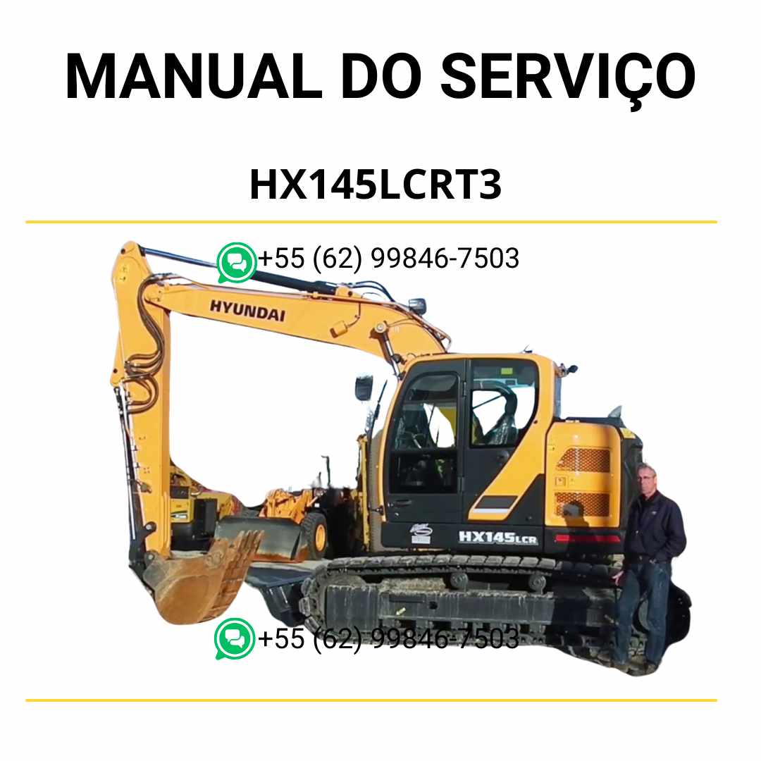 Manual de serviço Hyundai HX145LCRT3 em PDF para excavador hidráulico, guia técnico completo com diagramas ilustrados e instruções de manutenção detalhadas