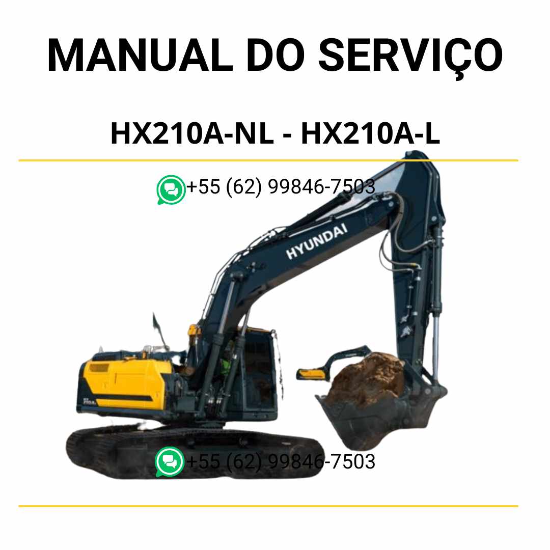 Manual de serviço Hyundai HX210A-NL e HX210A-L em PDF para excavador hidráulico, guia técnico completo com diagramas ilustrados e instruções de manutenção