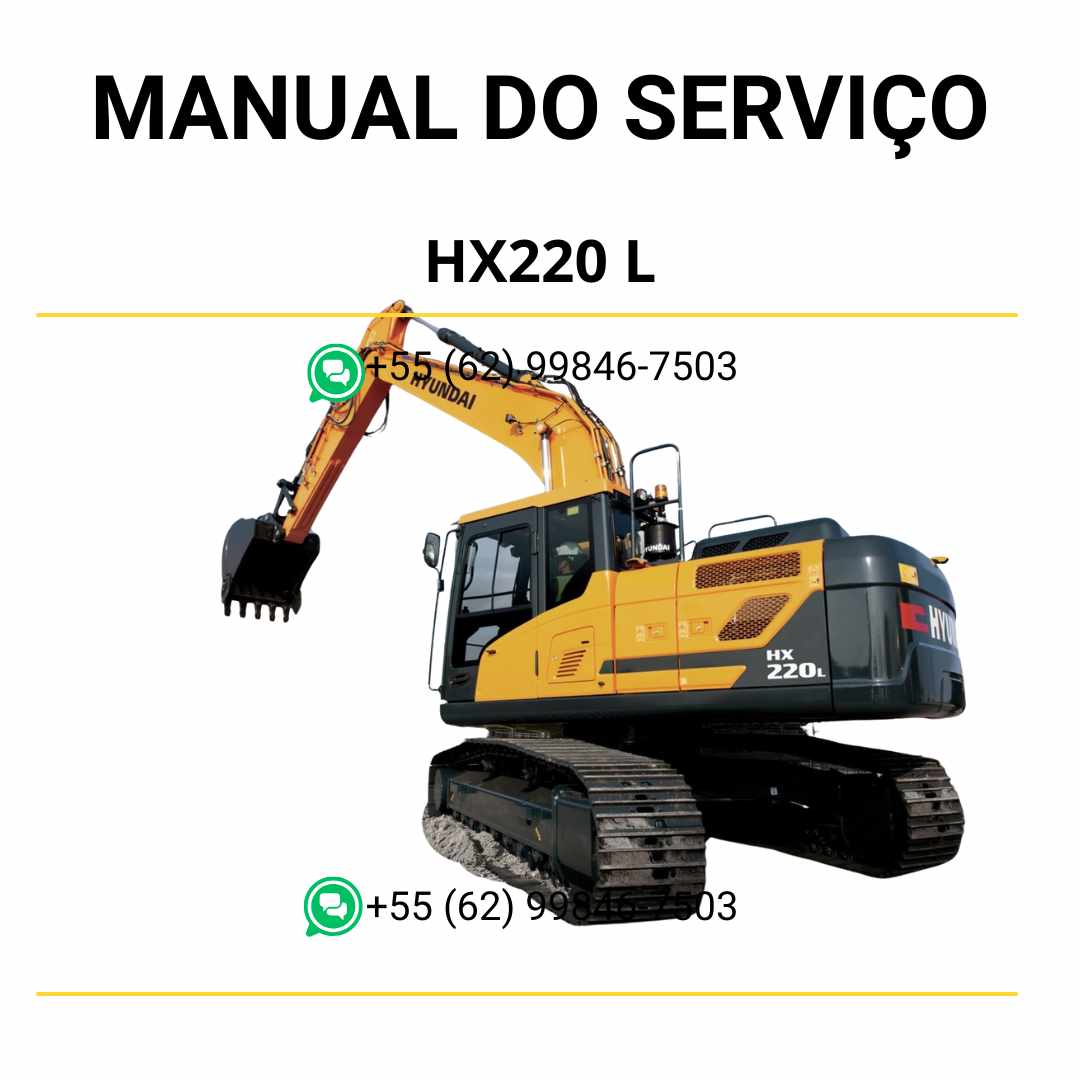 Manual de serviço Hyundai HX220 L em PDF para escavador hidráulico, guia técnico detalhado com diagramas ilustrados e instruções de manutenção