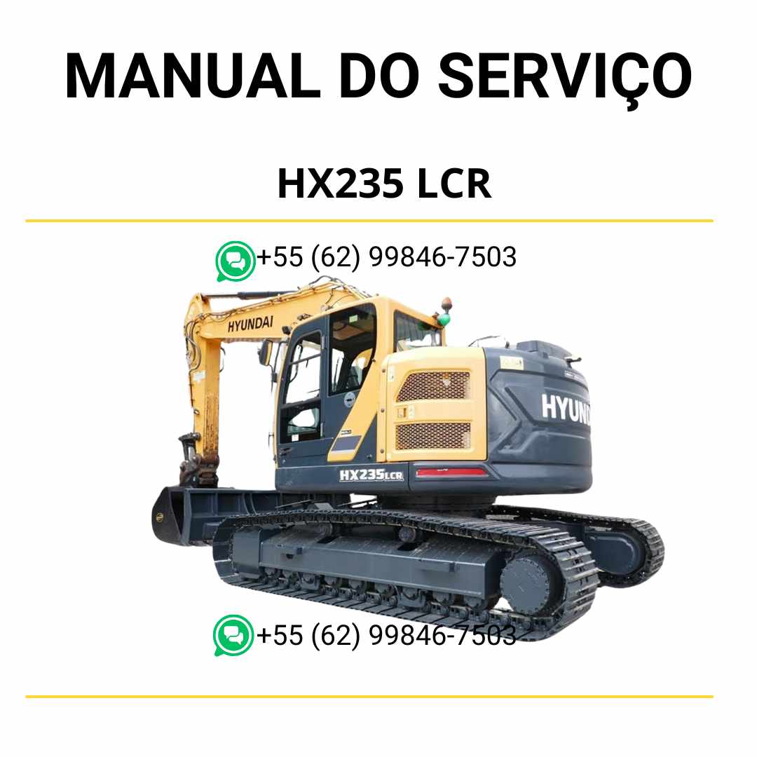 Manual de serviço Hyundai HX235 LCR em PDF para escavador hidráulico, guia técnico ilustrado com instruções detalhadas de manutenção e reparos