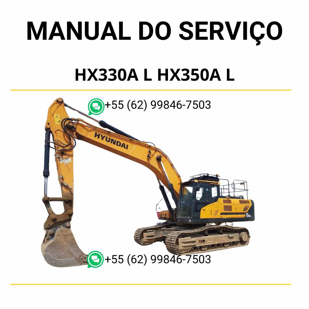 Manual de serviço Hyundai HX330A L e HX350A L excavador hidráulico em PDF, guia completo de manutenção com diagramas técnicos e instruções detalhadas