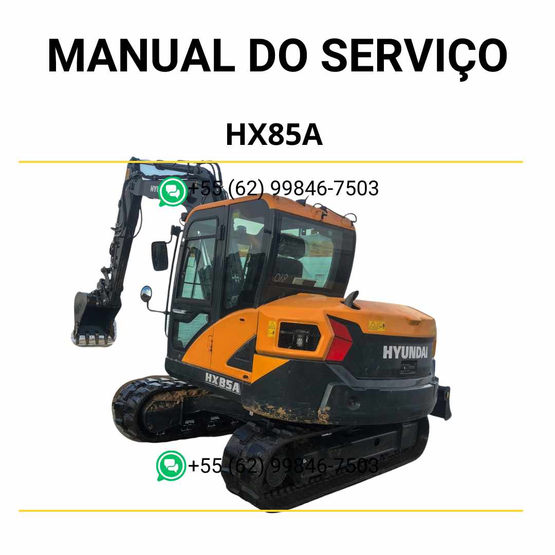 Manual de serviço Hyundai HX85A escavador hidráulico em PDF, guia completo de manutenção com instruções detalhadas e diagramas técnicos