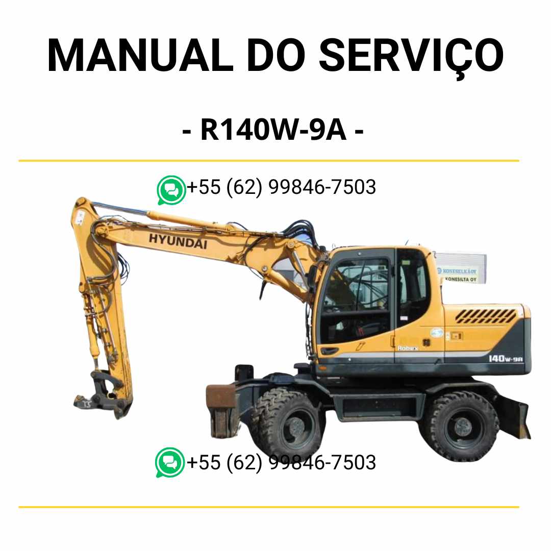Manual de serviço Hyundai R140W-9A em PDF para escavador de rodas, guia ilustrado com instruções detalhadas de manutenção e reparos técnicos