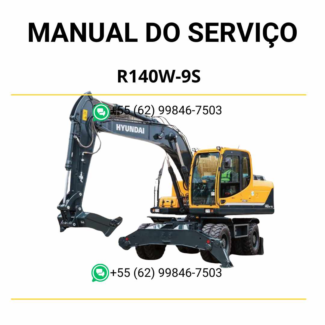 Manual de serviço Hyundai R140W-9S em PDF para escavador de rodas, guia técnico completo com instruções detalhadas de manutenção e diagramas ilustrados