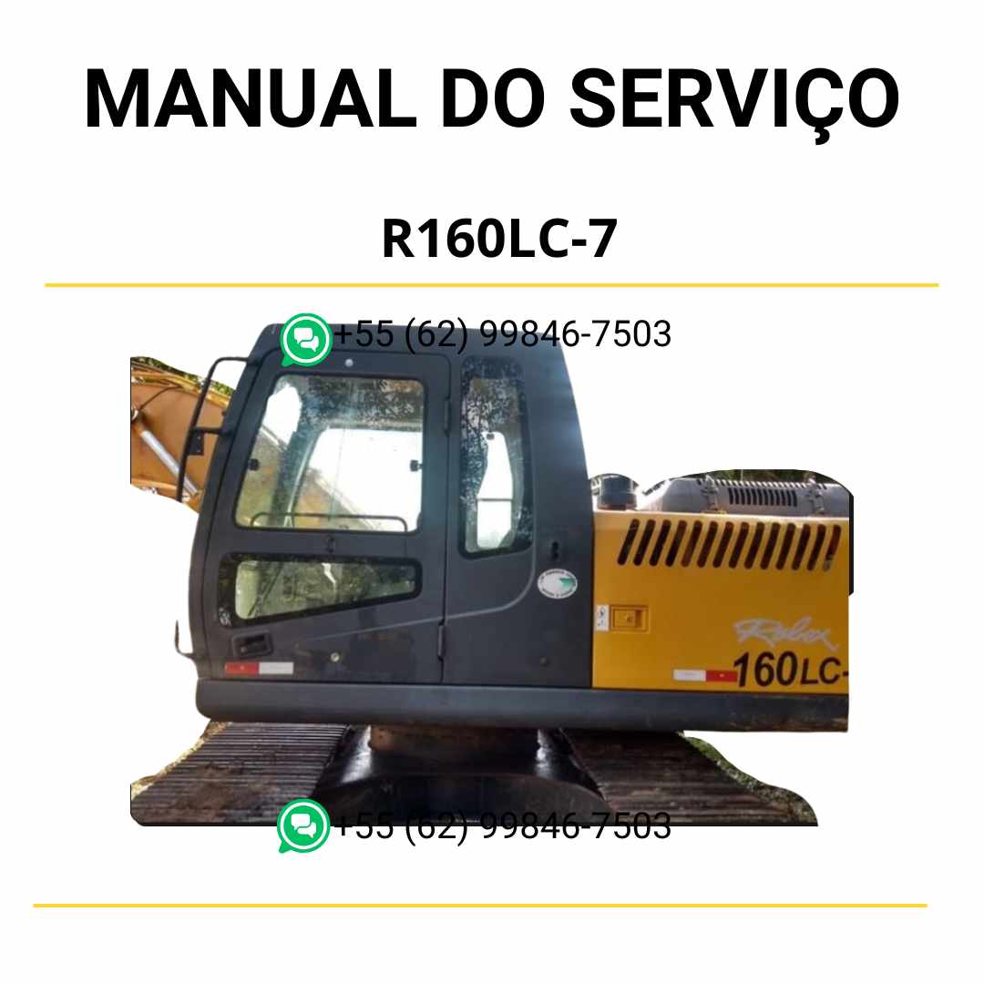Manual de serviço Hyundai R160LC-7 em PDF para escavador hidráulico, guia técnico completo com instruções de manutenção e diagramas ilustrados