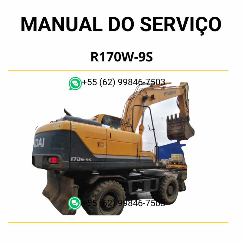 Manual de serviço Hyundai R170W-9S em PDF para escavador de rodas, guia completo com diagramas técnicos e instruções detalhadas de manutenção