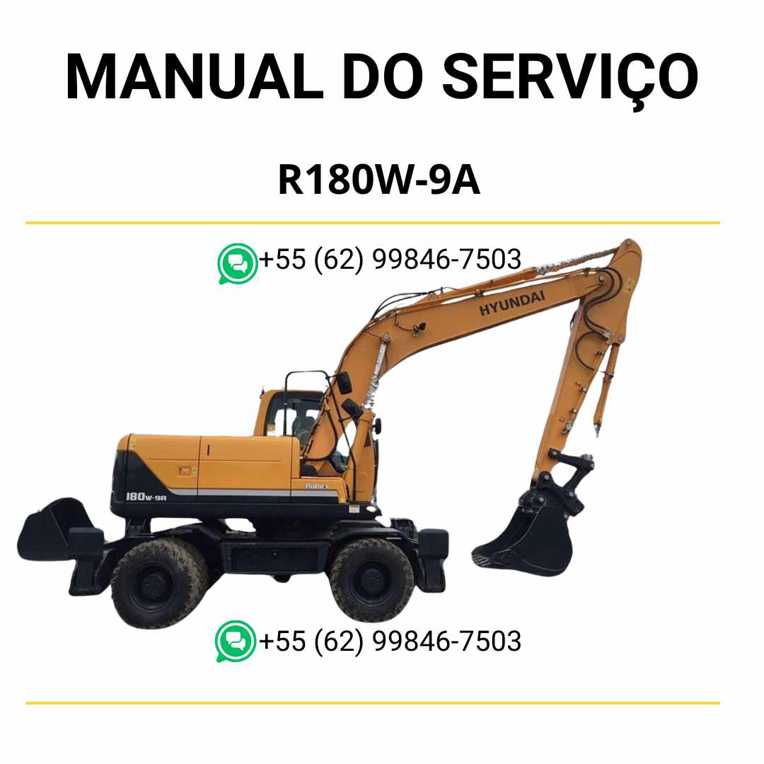 Manual de serviço Hyundai R180W-9A em PDF para escavador de rodas, guia técnico detalhado com instruções de manutenção e diagramas ilustrados