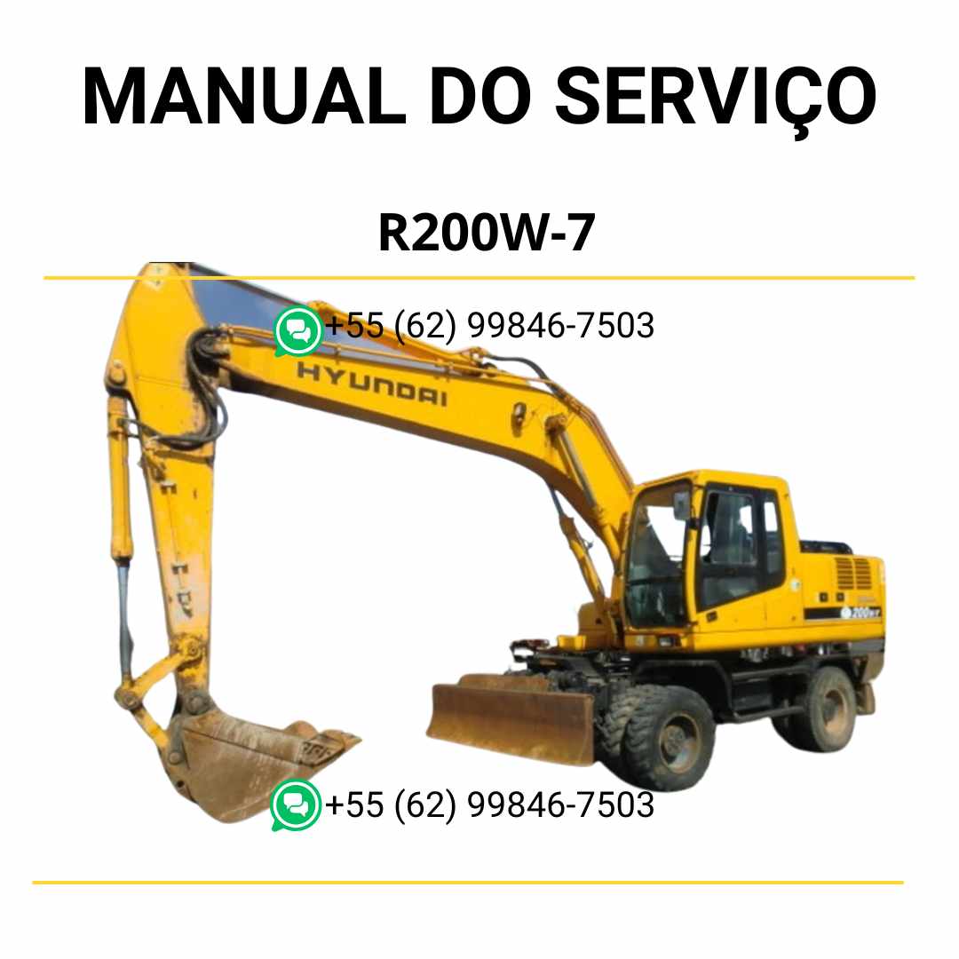 Manual de serviço Hyundai R200W-7 em PDF para escavador de rodas, guia técnico completo com ilustrações e procedimentos de manutenção