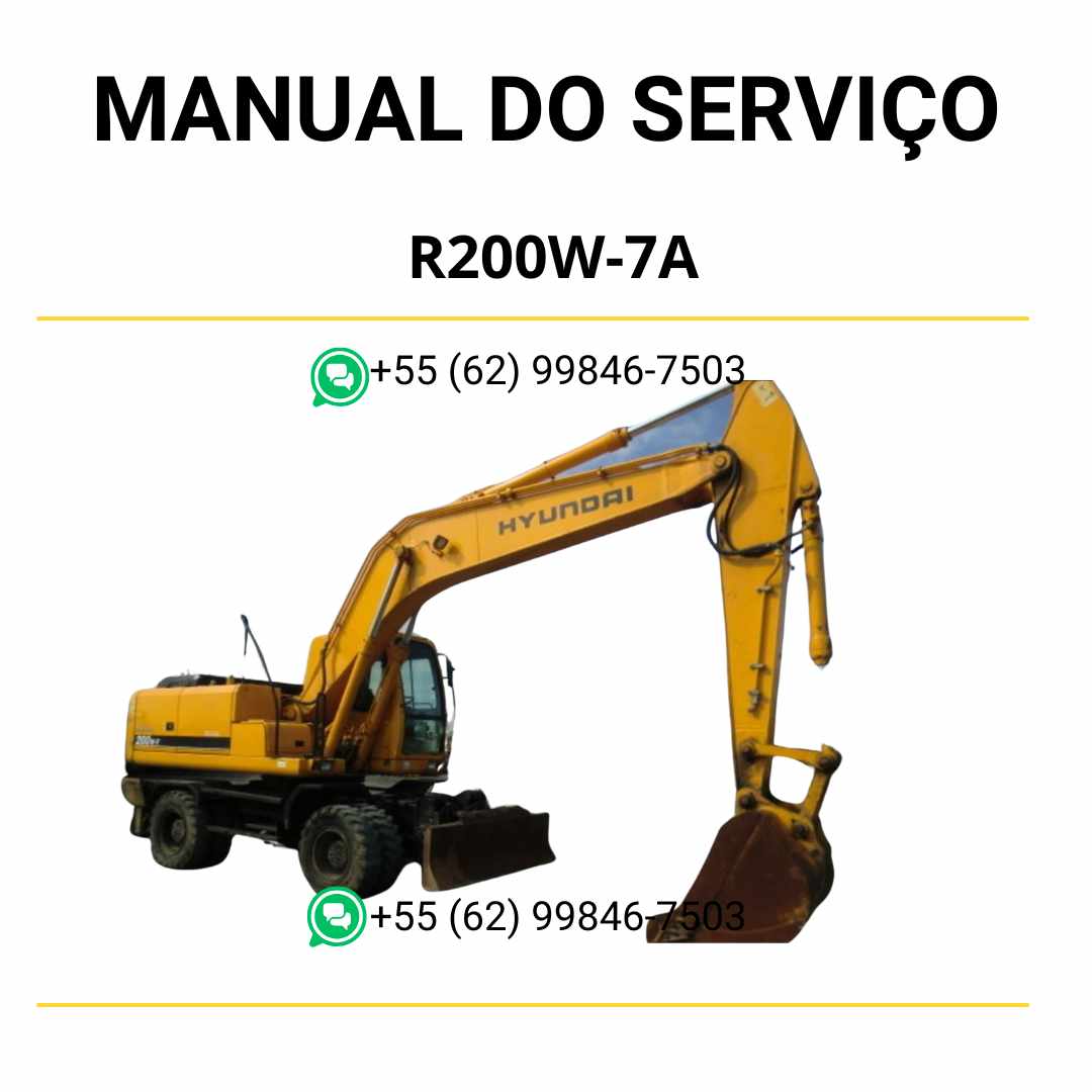 Manual de serviço Hyundai R200W-7A em PDF para escavador de rodas, com instruções detalhadas de manutenção e diagramas técnicos ilustrados