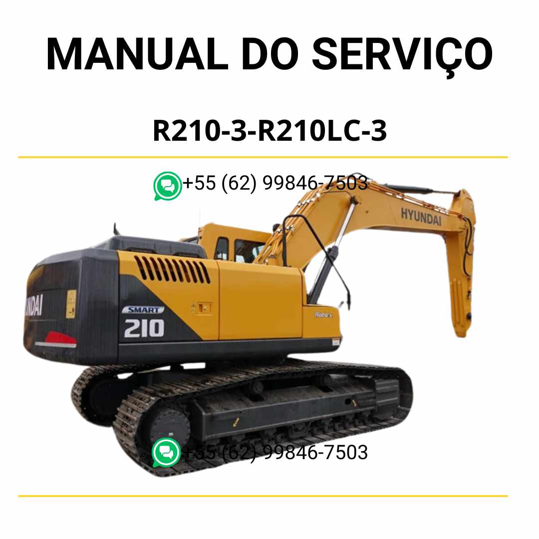Manual de serviço Hyundai R210-3 e R210LC-3 em PDF para escavador hidráulico, guia técnico ilustrado com instruções detalhadas de manutenção
