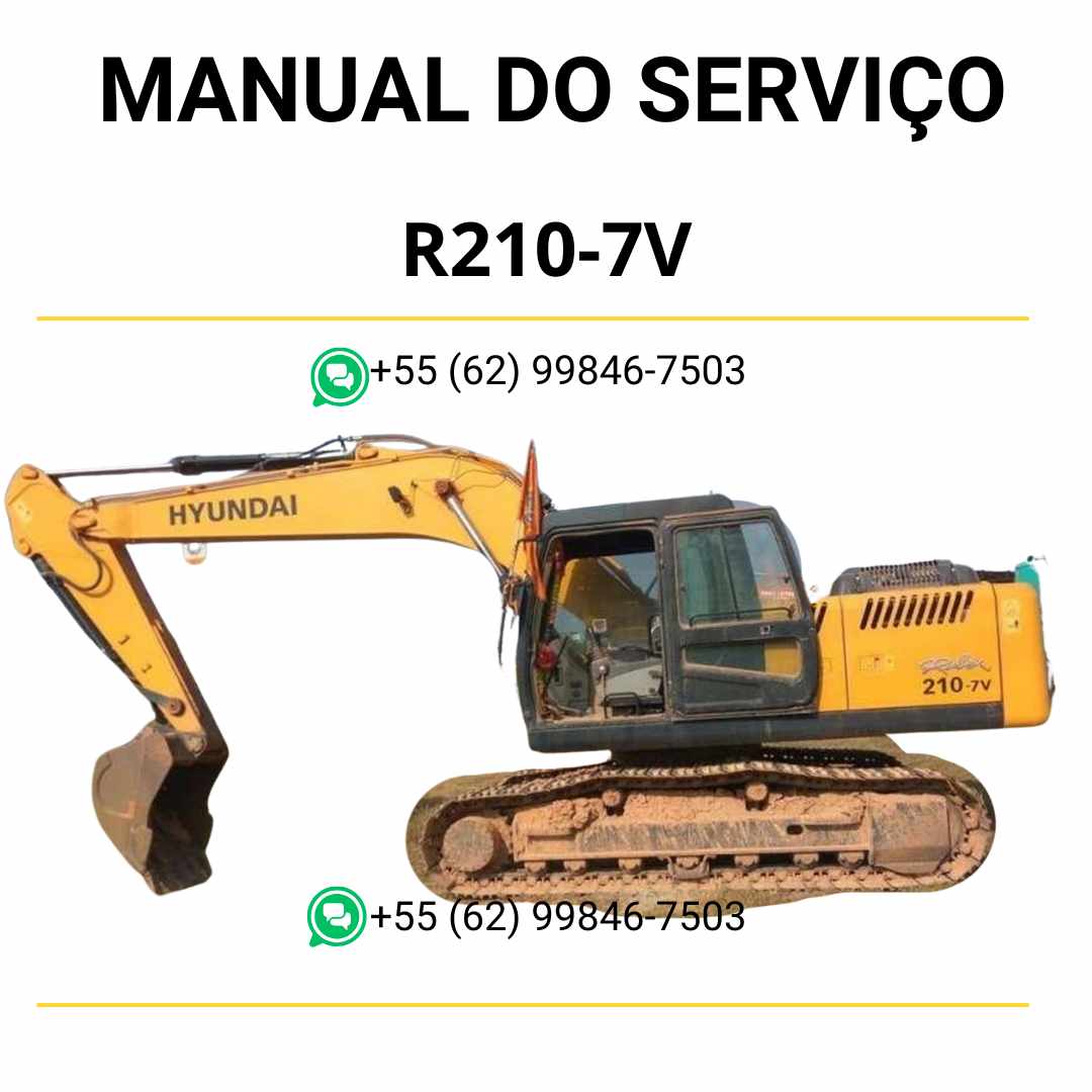 Manual de serviço Hyundai R210-7V em PDF para escavador hidráulico, guia técnico completo com instruções de manutenção e reparos detalhados