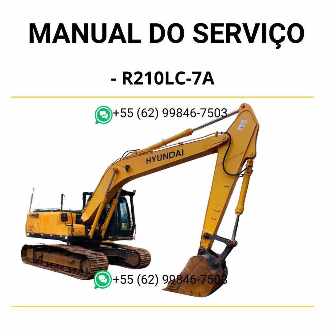 Manual de serviço Hyundai R210LC-7A em PDF para escavador hidráulico, guia detalhado de manutenção preventiva e reparos técnicos