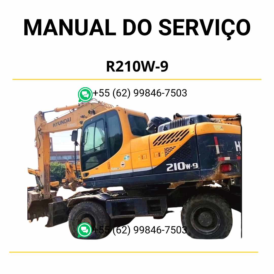 Manual de serviço Hyundai R210W-9 escavador hidráulico em PDF com instruções originais de manutenção, ajustes e diagramas técnicos
