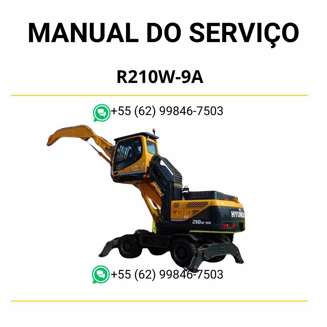 Manual de serviço Hyundai R210W-9A escavador de rodas em PDF com guia de manutenção detalhado, diagramas técnicos e instruções originais