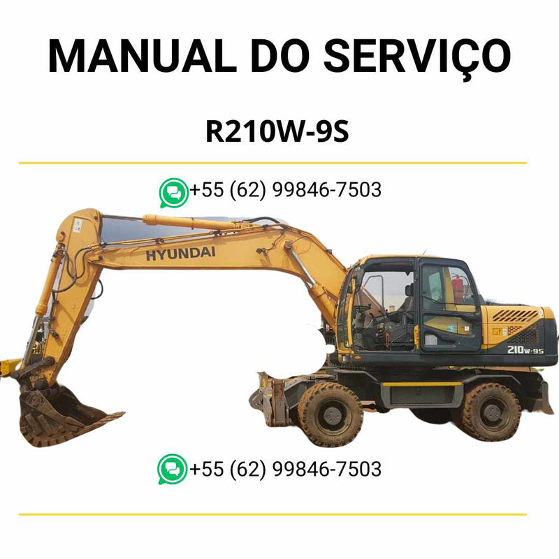 Manual de serviço Hyundai R210W-9S escavador de rodas em PDF com instruções de manutenção, diagramas técnicos e guia de reparo completo