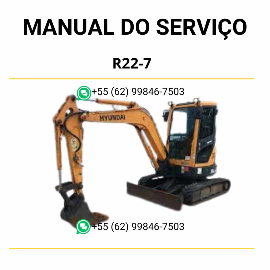 Manual de serviço Hyundai R22-7 mini escavador em PDF com guia de manutenção, diagramas técnicos e instruções de reparo completas