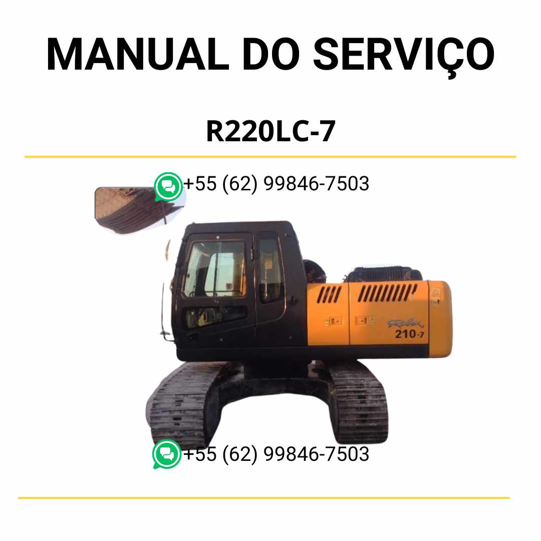 Manual de serviço Hyundai R220LC-7 escavador hidráulico em PDF com ilustrações técnicas, especificações de manutenção e instruções de reparo detalhadas